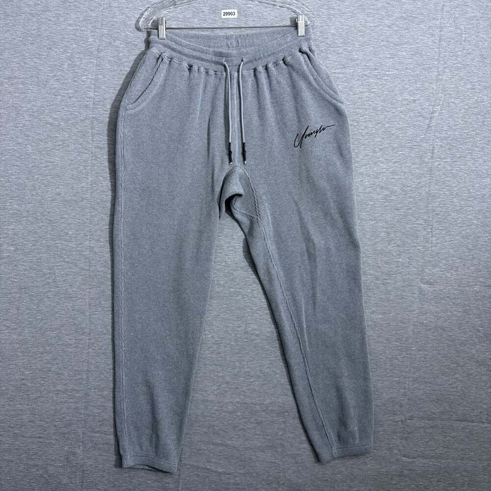 Young LA Men's XXL 2XL Gray Thermal Waffle Knit Jogger Pants